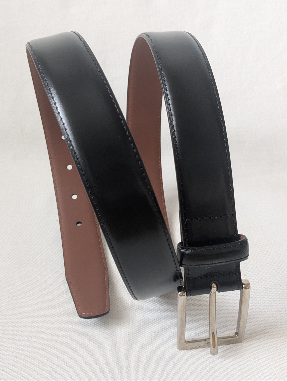 Brooks Brothers Men's Made In Italy Black Leather Belt With Large Square Buckle